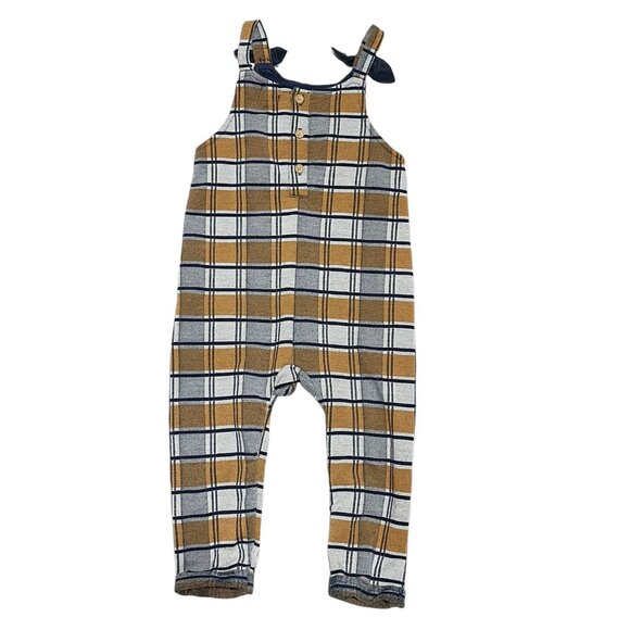 Colimacon Toddler Girls Plaid Cotton Overalls Navy/Orange - Picture 4 of 4